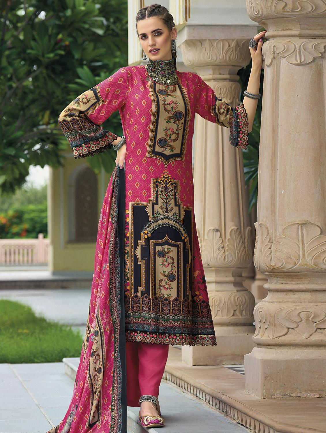 pink round neck unstitched suits - 20027697 - Zoom Image - 0