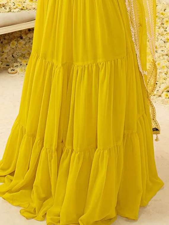 round neck solid tiered fit & flared gown - 20028220 - Standard Image - 3
