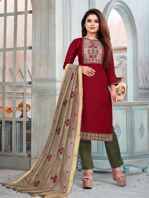 round neck unstitched straight pant suits - 20029487 - Standard Image - 0