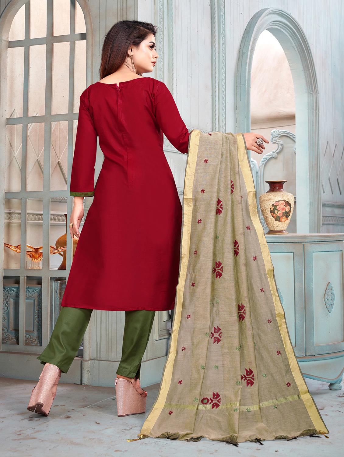 round neck unstitched straight pant suits - 20029487 - Standard Image - 3