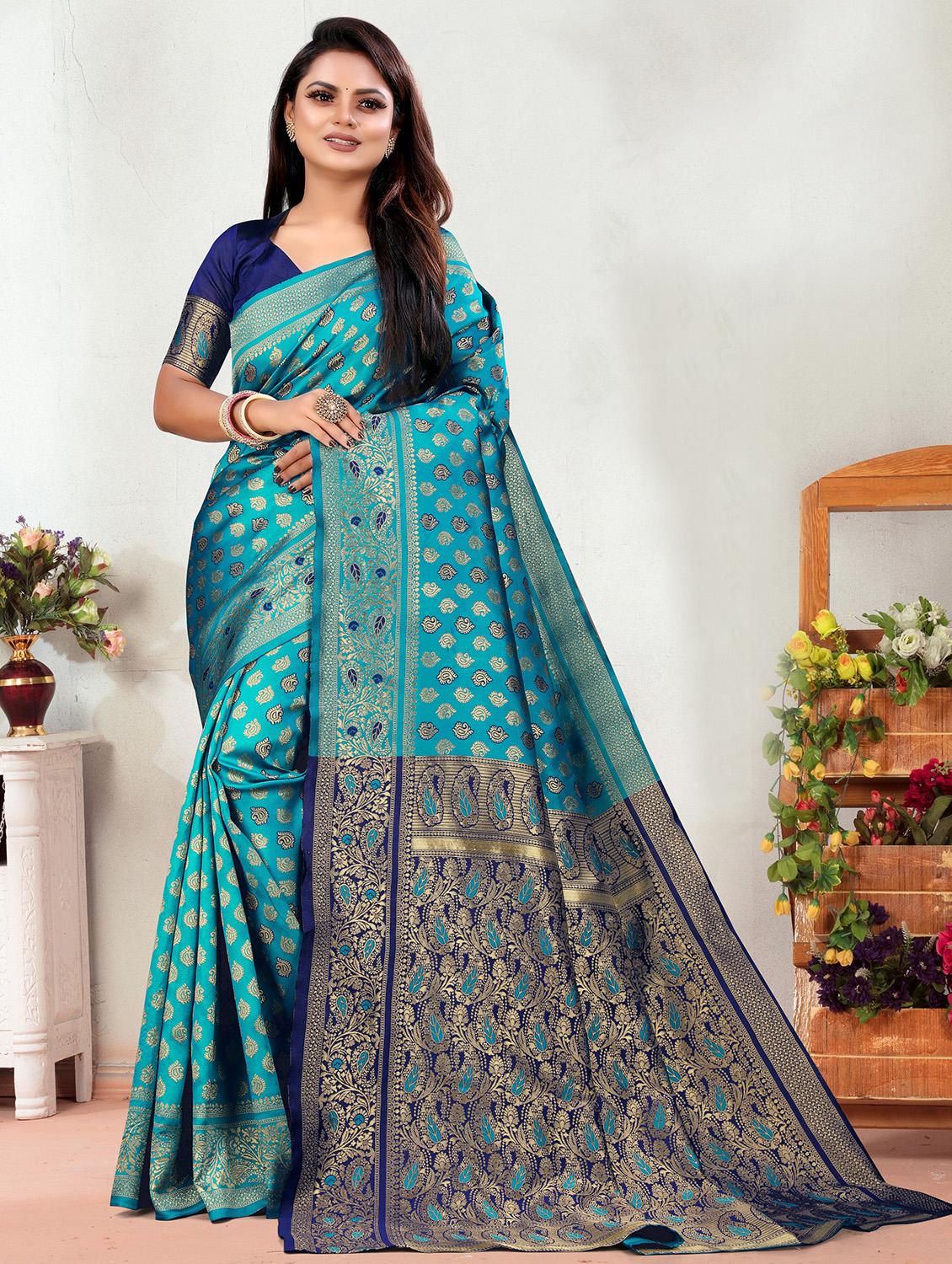 light blue banarasi saree with blouse - 20029515 - Zoom Image - 0