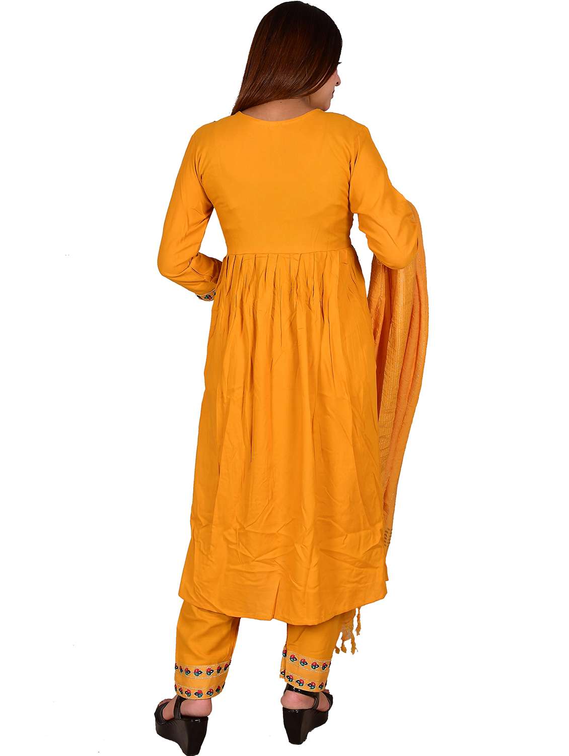 yellow self design kurta dupatta set - 20029737 -  Standard Image - 3