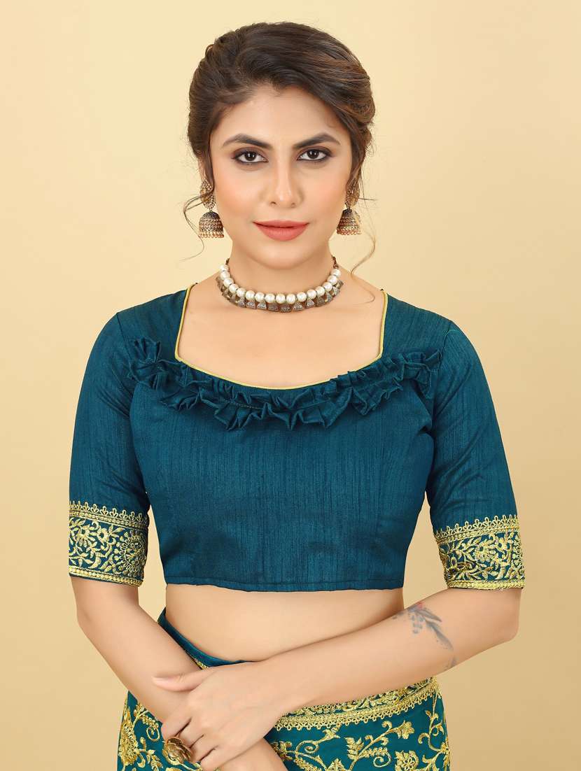 teal embroidered saree with blouse - 20029948 - Standard Image - 3