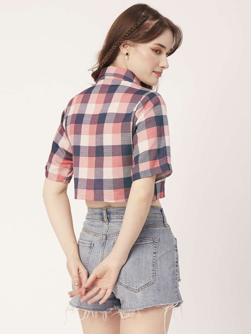blue cotton crop shirt - 20031243 -  Standard Image - 3