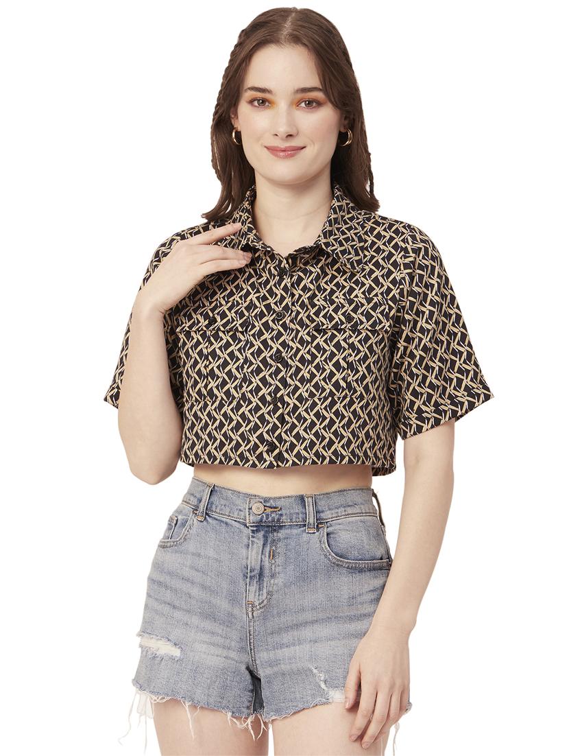 black cotton crop shirt - 20031246 -  Zoom Image - 0