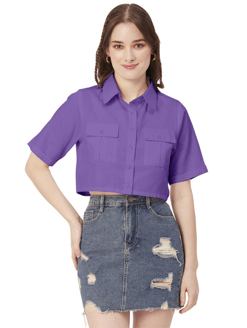 purple cotton crop shirt - 20031248 - Zoom Image - 0