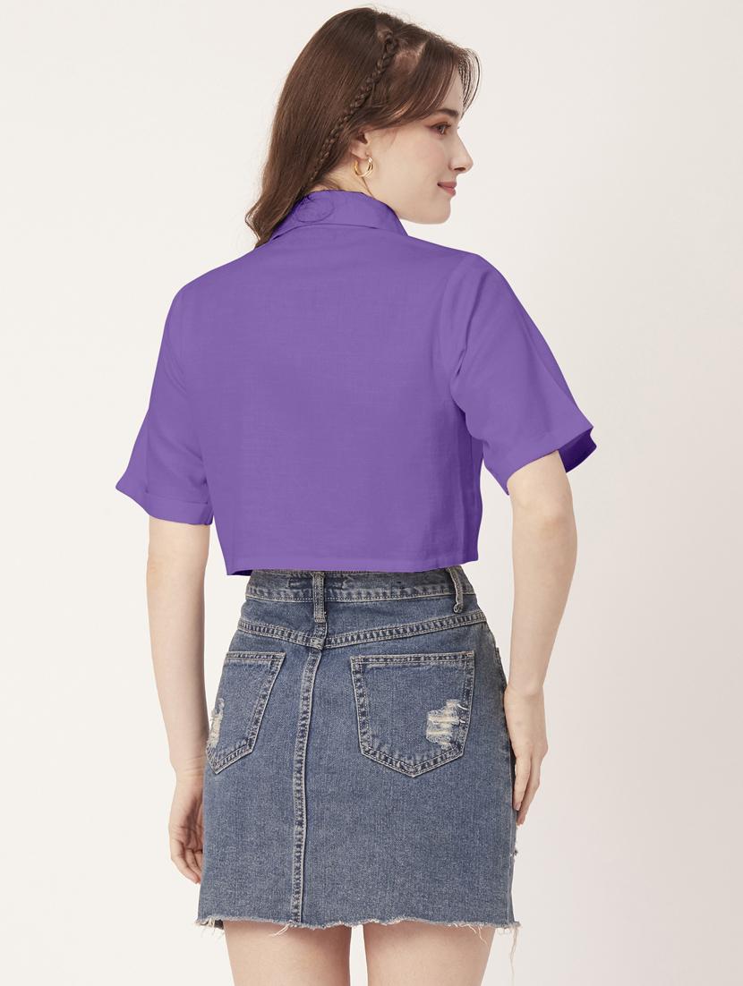 purple cotton crop shirt - 20031248 - Standard Image - 3