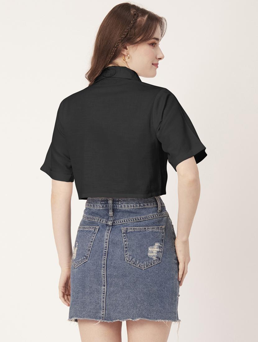 black cotton crop shirt - 20031249 - Standard Image - 3