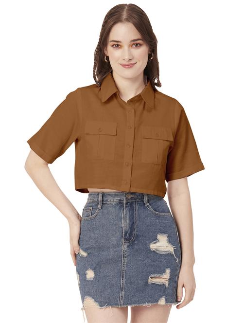 brown cotton crop shirt - 20031250 -  Standard Image - 0