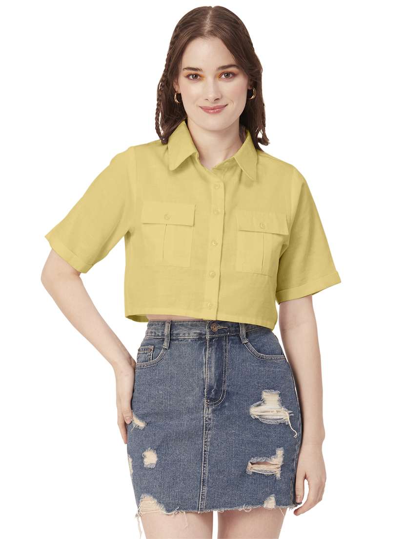yellow cotton crop shirt - 20031251 -  Zoom Image - 0