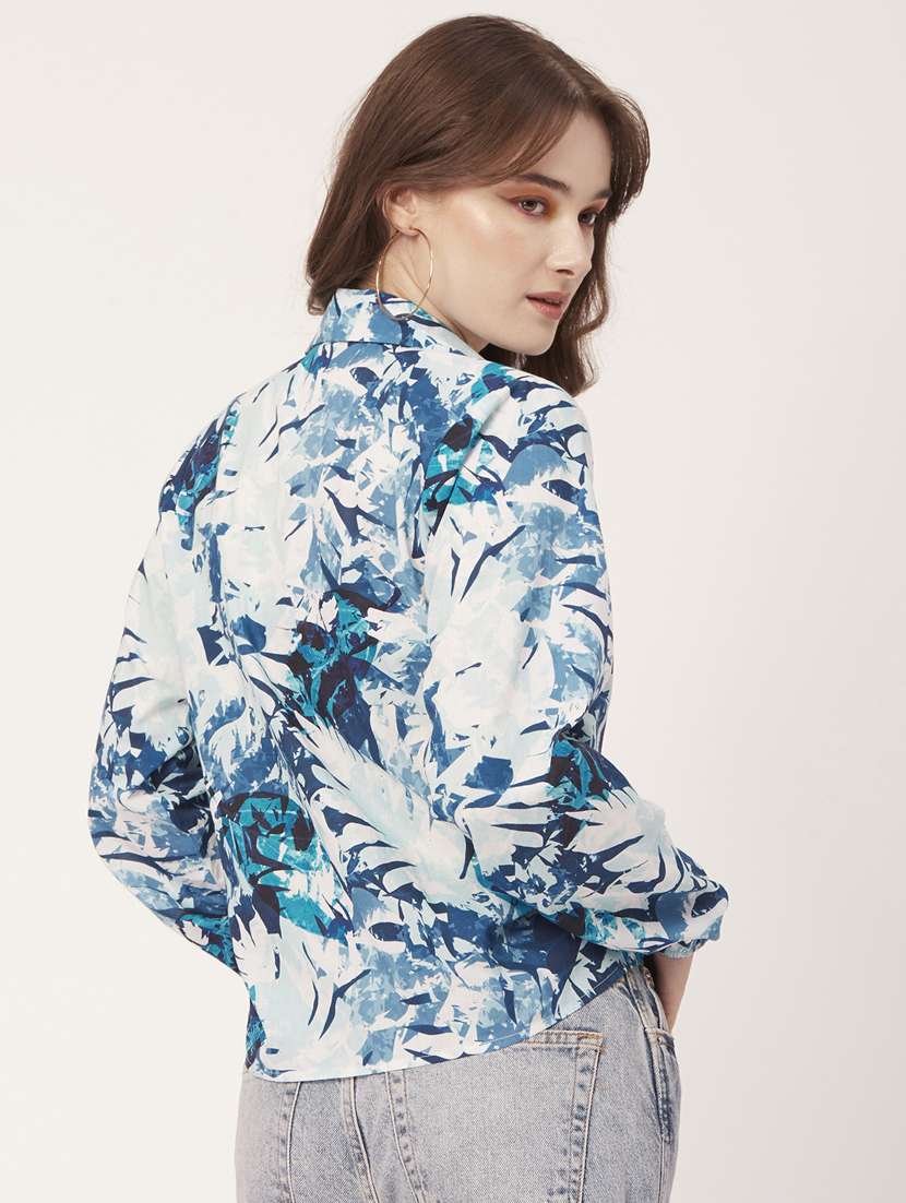 blue cotton blend crop shirt - 20031252 -  Standard Image - 3