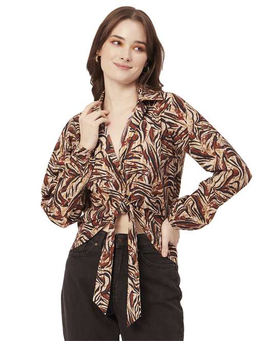 beige cotton blend crop shirt - 20031254 -  Standard Image - 0