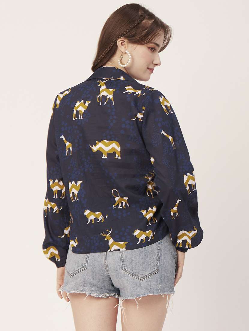 blue cotton blend crop shirt - 20031258 -  Standard Image - 3