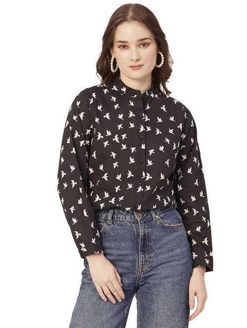mandarin neck printed shirt - 20031270 -  Standard Image - 0
