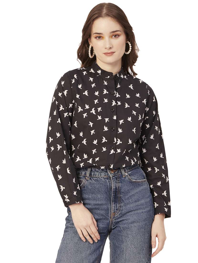 mandarin neck printed shirt - 20031270 -  Zoom Image - 0