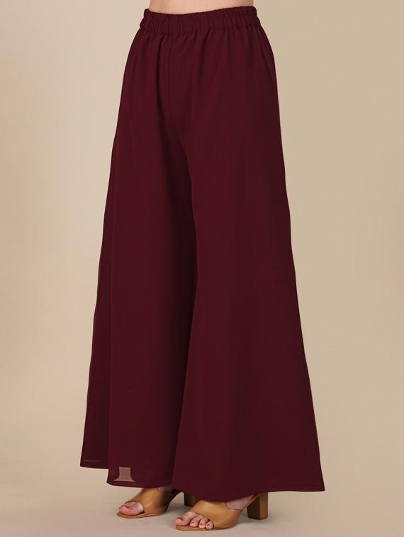 burgundy embroidered semi-stitched palazzo suits - 20031309 - Standard Image - 3