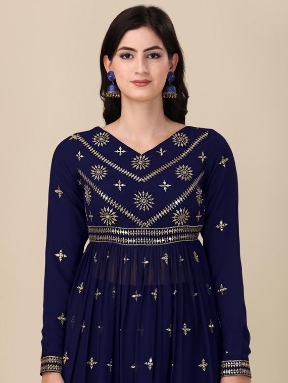 blue embroidered semi-stitched suits - 20031312 - Standard Image - 3