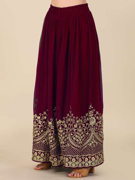 maroon embroidered semi-stitched suits - 20031315 -  Standard Image - 3