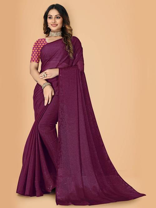 magenta plain saree with blouse - 20031365 - Standard Image - 0