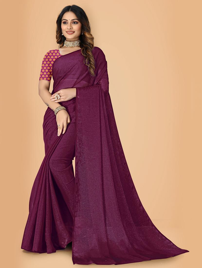magenta plain saree with blouse - 20031365 - Zoom Image - 0