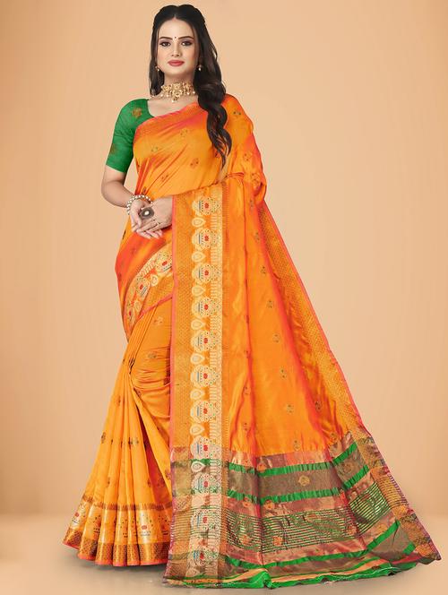 women's self design orange colored saree with blouse - 20031453 - Standard Image - 0