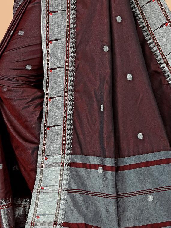 brown self designed woven contrast saree with blouse - 20031464 - Standard Image - 3