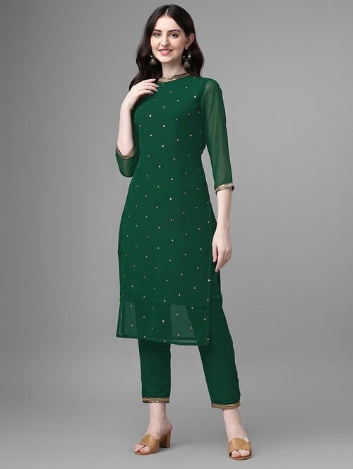 green self design kurta pant set - 20031744 - Standard Image - 0
