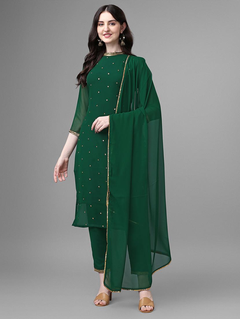 green self design kurta pant set with dupatta - 20031750 -  Zoom Image - 0