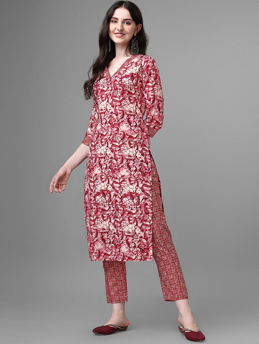 red printed straight kurta - 20031783 - Zoom Image - 0