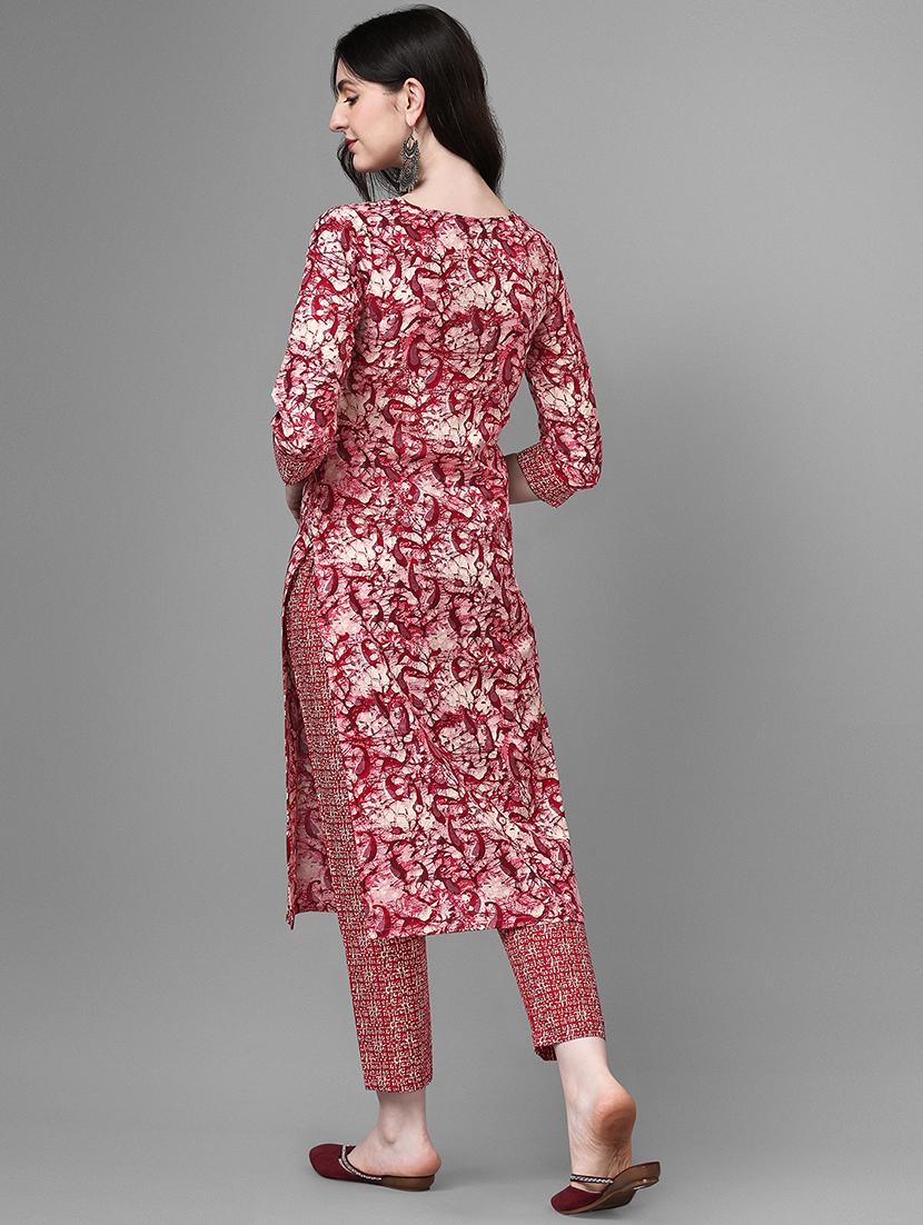 red printed straight kurta - 20031783 - Standard Image - 3