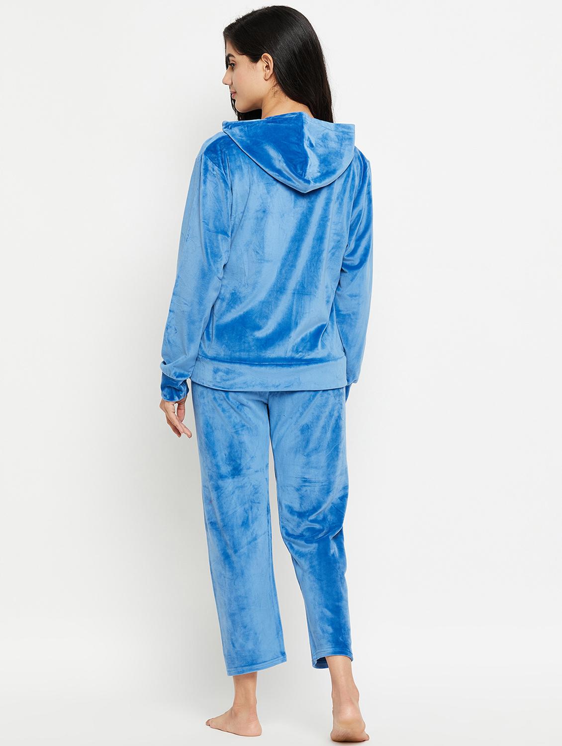 women hooded neck solid nightwear suit - 20038852 - Standard Image - 3
