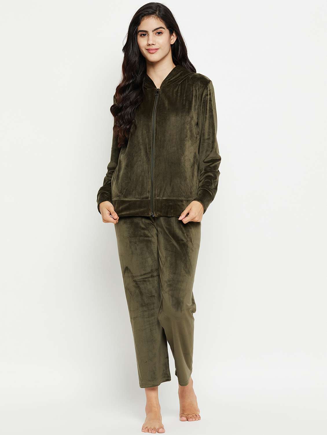 hooded neck solid nightwear suit - 20038853 - Zoom Image - 0