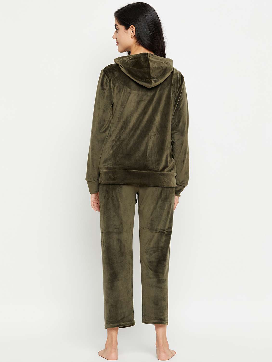 hooded neck solid nightwear suit - 20038853 - Standard Image - 3
