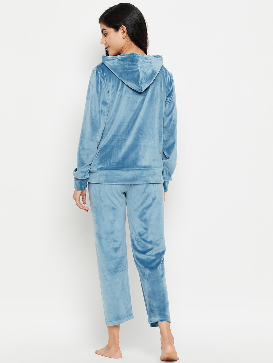 hooded neck solid nightwear suit - 20038856 - Standard Image - 3