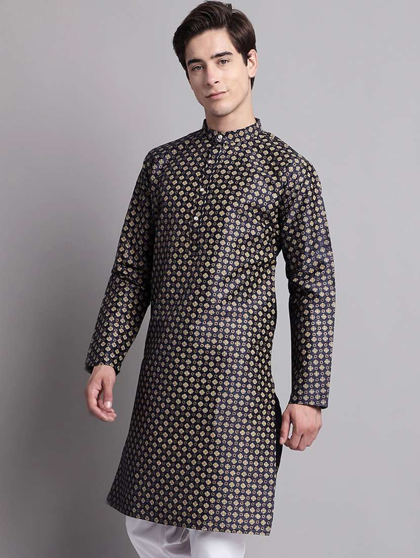 navy blue silk blend long kurtas  - 20038869 -  Zoom Image - 0
