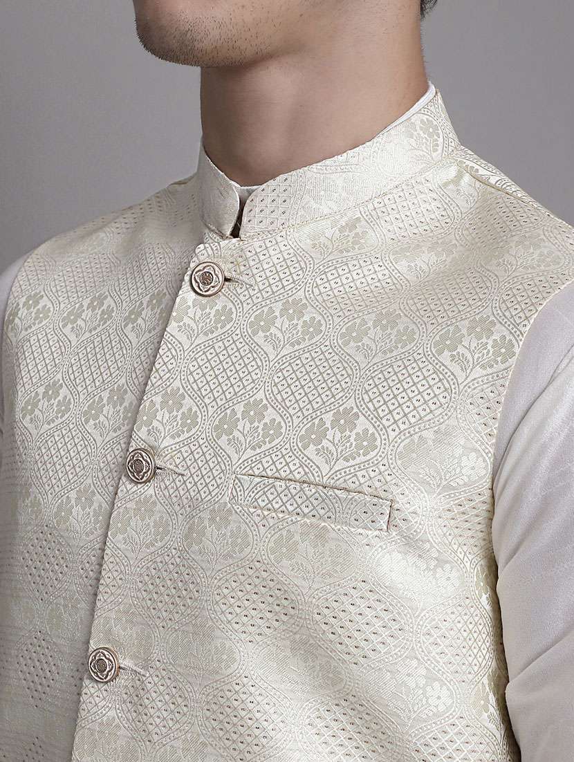 white silk blend nehru jacket - 20038911 -  Standard Image - 5