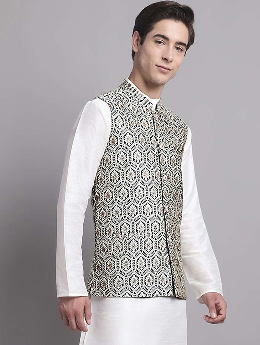 black silk blend nehru jacket - 20038913 -  Zoom Image - 0