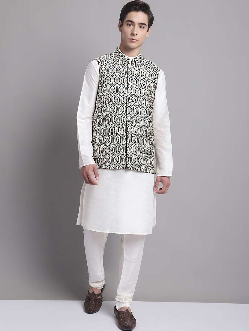 black silk blend nehru jacket - 20038913 - Standard Image - 3