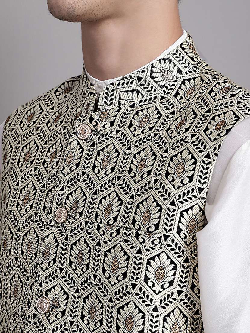 black silk blend nehru jacket - 20038913 - Standard Image - 5