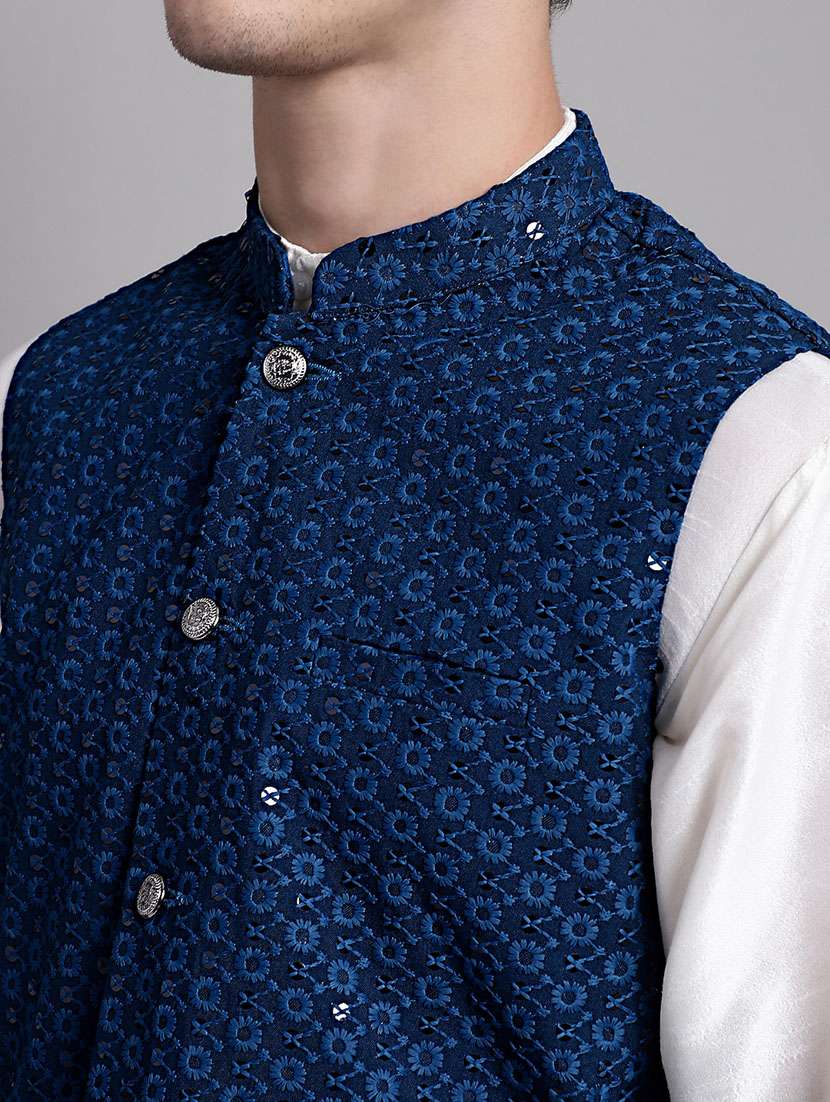 blue rayon nehru jacket - 20038925 -  Standard Image - 5