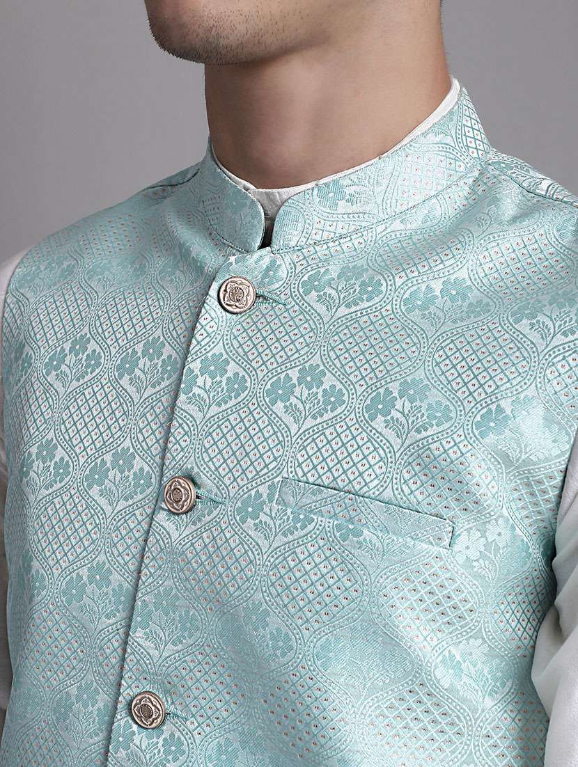 light blue silk blend nehru jacket - 20038927 -  Standard Image - 5