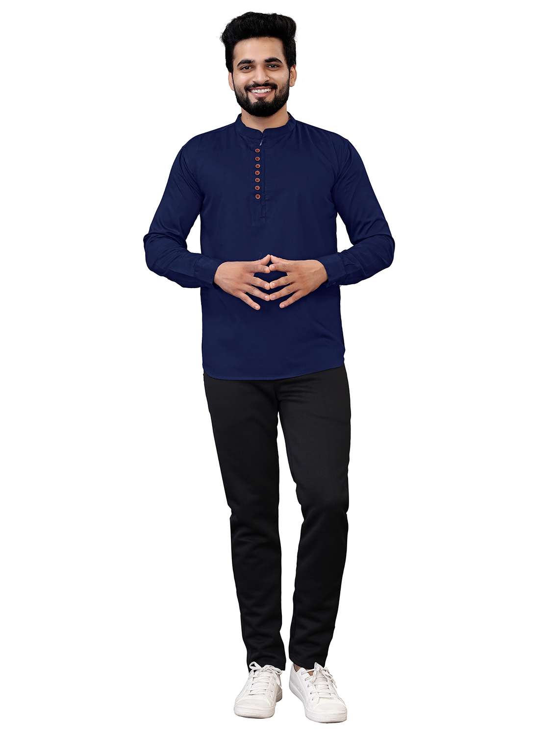 mandarin neck solid short kurta - 20038935 -  Standard Image - 3
