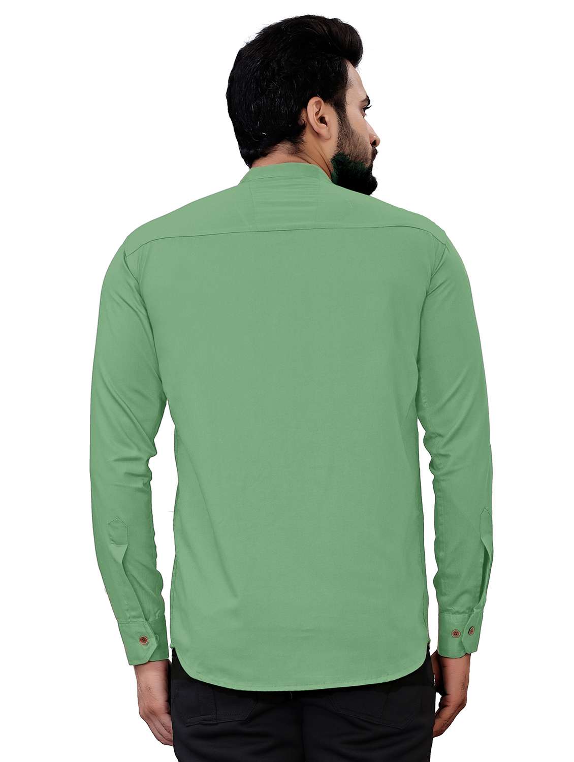 green cotton blend short kurta - 20038945 -  Standard Image - 3