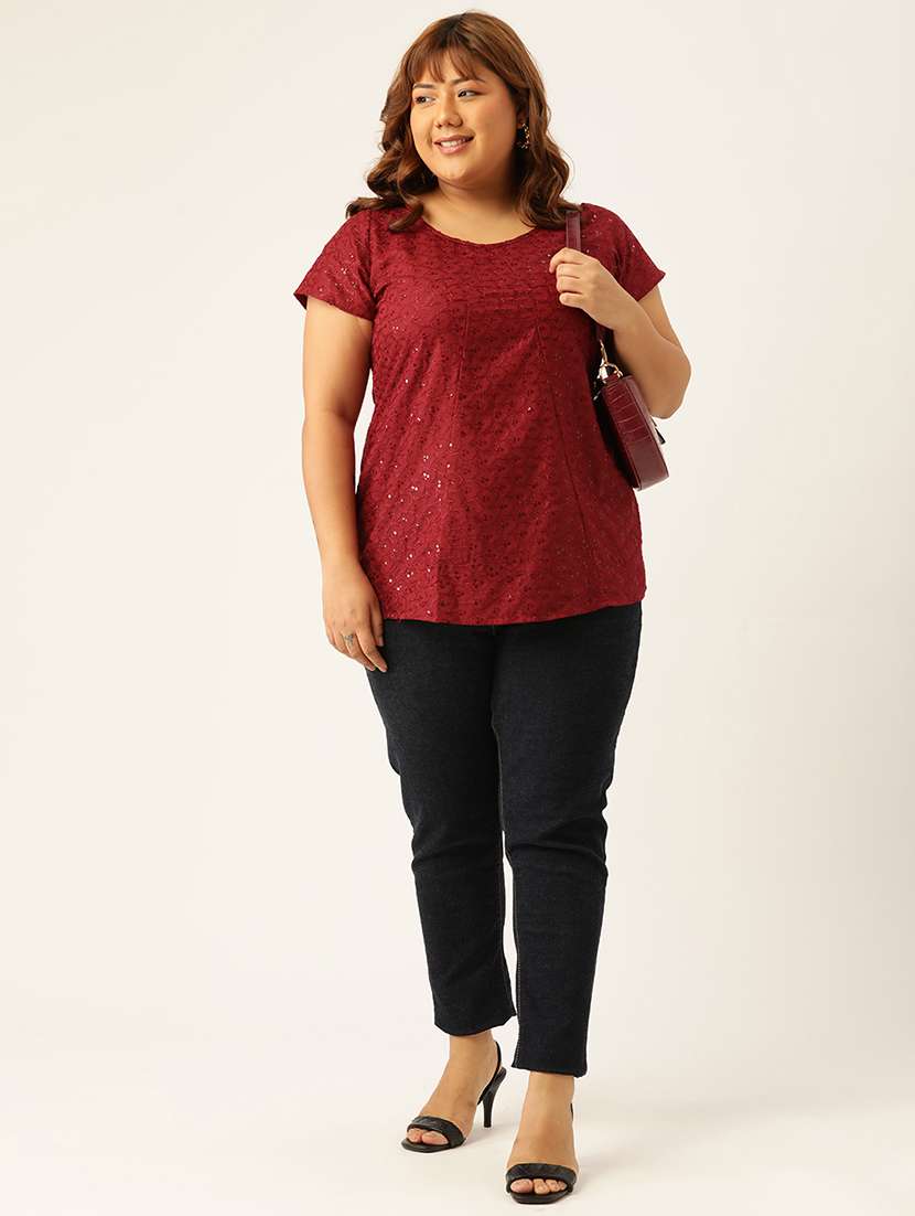 women's straight round neck top - 20039062 -  Standard Image - 3