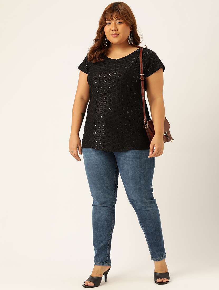 women's straight round neck top - 20039065 - Standard Image - 3