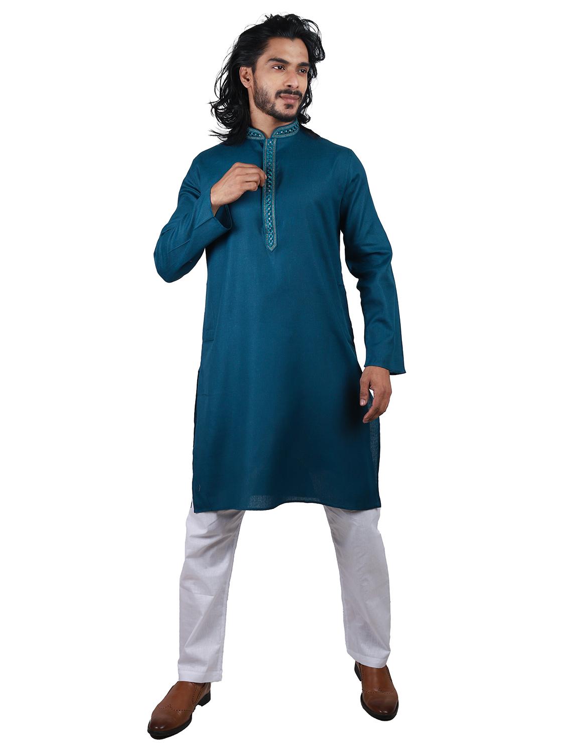 embroidered mandarin neck kurta - 20039131 - Zoom Image - 0