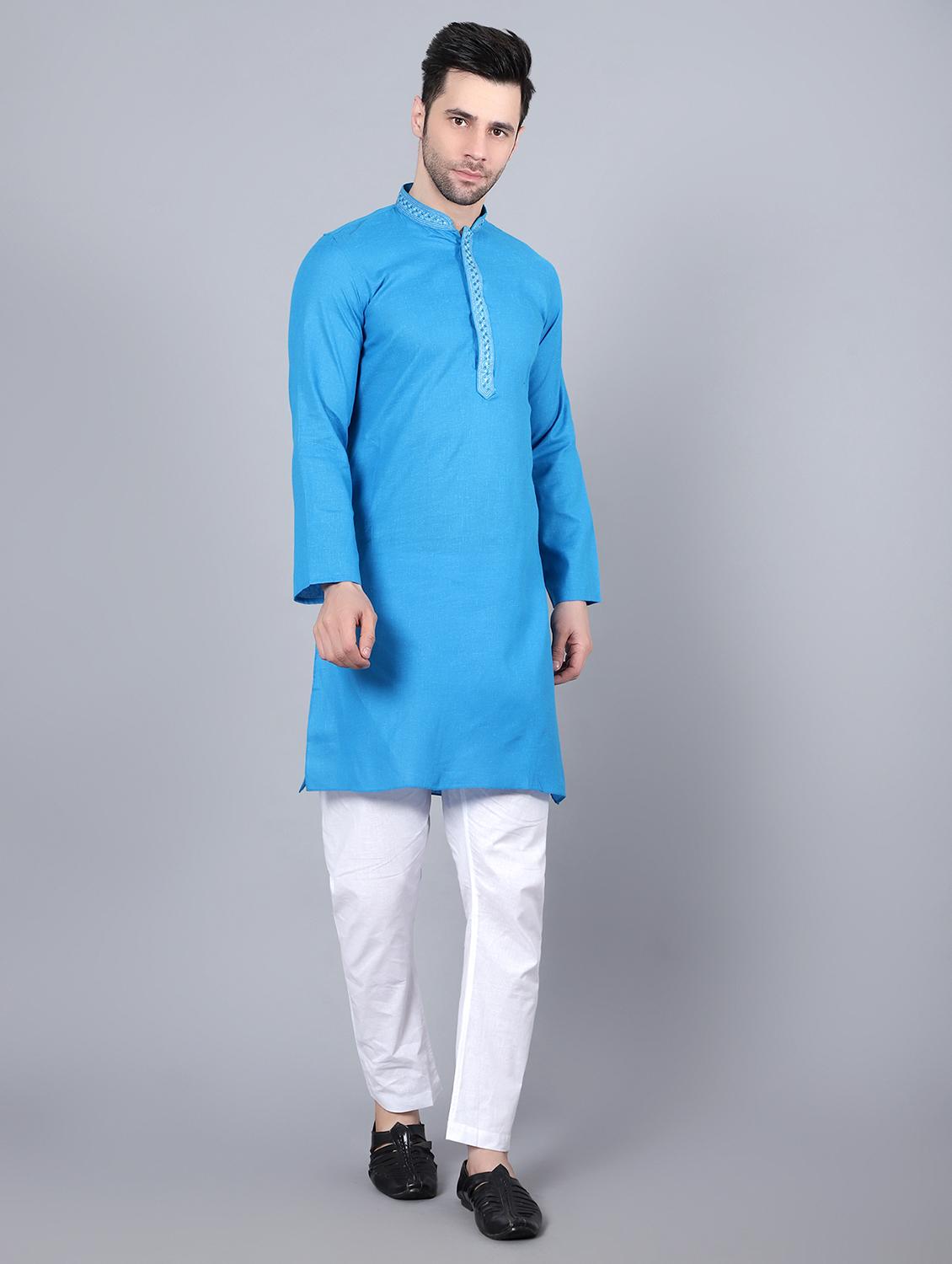 embroidered mandarin neck kurta - 20039132 - Zoom Image - 0