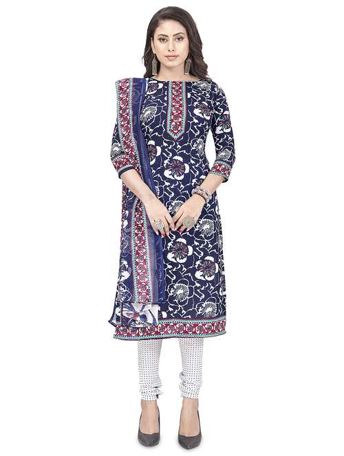 printed unstitched churidaar suit set - 20039215 - Standard Image - 0