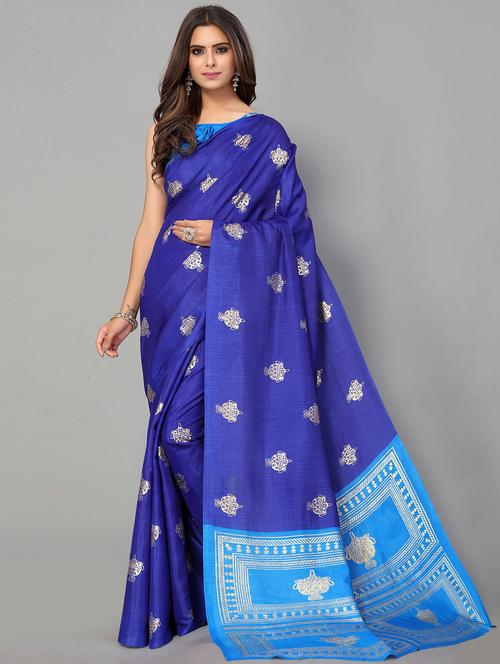 women's foil print blue colored saree - 20039253 - Standard Image - 0