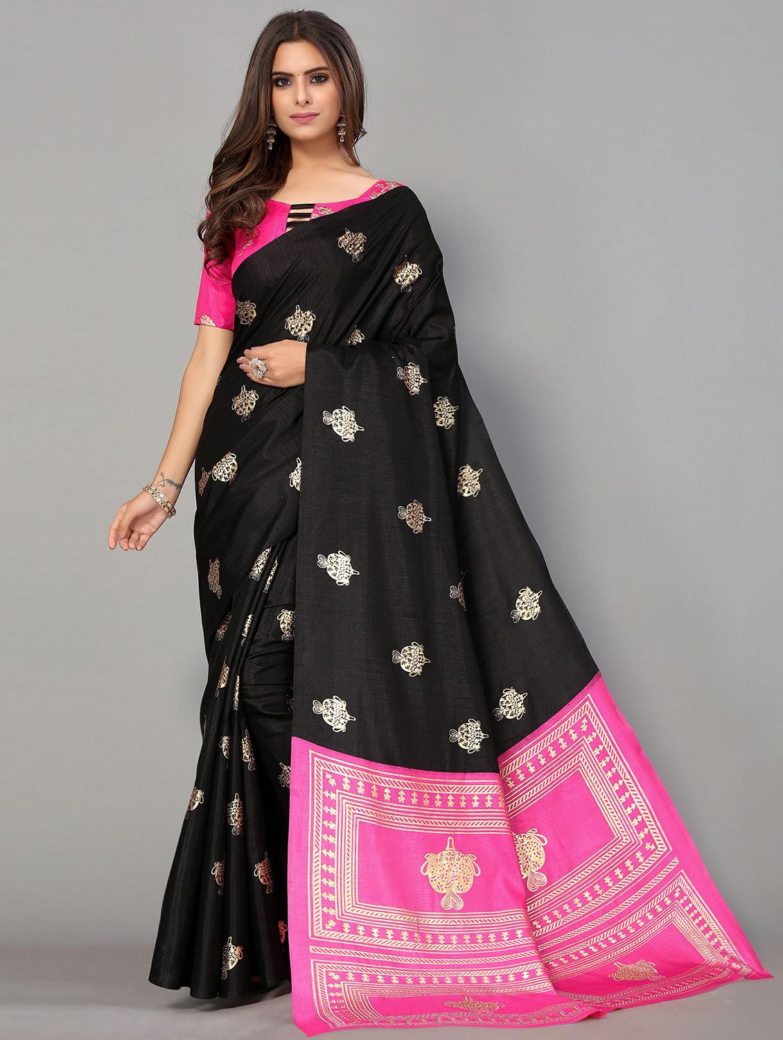 black silk blend mysore saree with blouse - 20039255 -  Zoom Image - 0